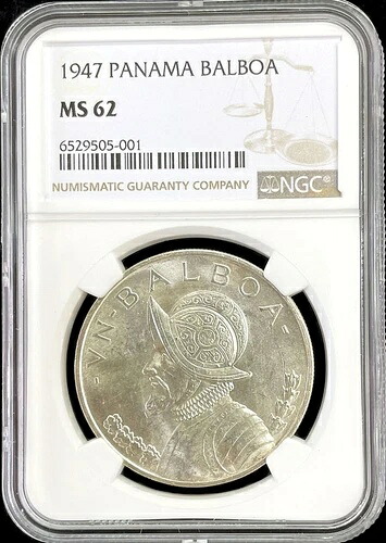 1947 シルバー パナマ 1 バルボア レディース リバティ コイン NGC ミントステート 62-