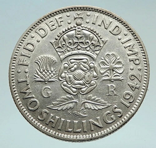 1942年 イギリス ジョージ6世 銀 フローリン 2シリング コイン i74506