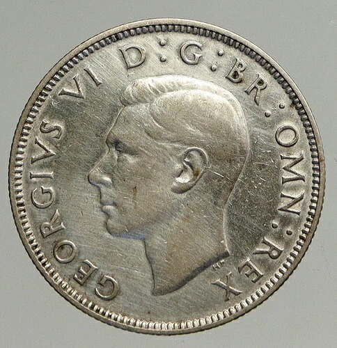 1941年 イギリス ジョージ6世 王冠付き 銀フローリン貨幣 i93850