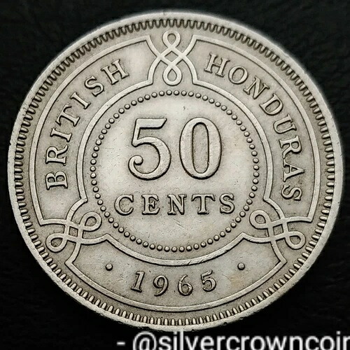 ホンジュラス・ベリーズ 1965年 50セント硬貨。KM#28。ハーフドル硬貨。発行枚数25,000枚
