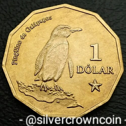 2008年ガラパゴス諸島1ドル硬貨。ファンタジー1ドル硬貨。ペンギン。紋章。 40,755円
