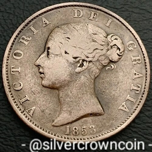 イギリス ???? 1853年製 ハーフペニー硬貨。KM#726。ドット入り 1/2セント硬貨。ヴィクトリア州