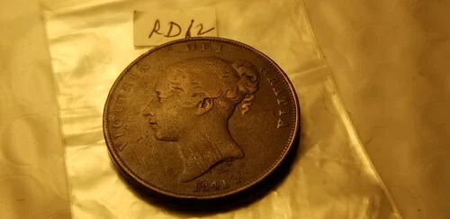 イギリス 1841 年 ハーフ ペニー コイン Idrsd3。
