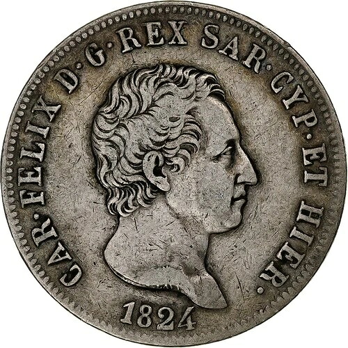 [#1283374] サルデーニャ王国、カルロ・フェリーチェ、5リラ、1824年、トリノ、シル、ver｜WORLD RESOURCE【QUEEN店】