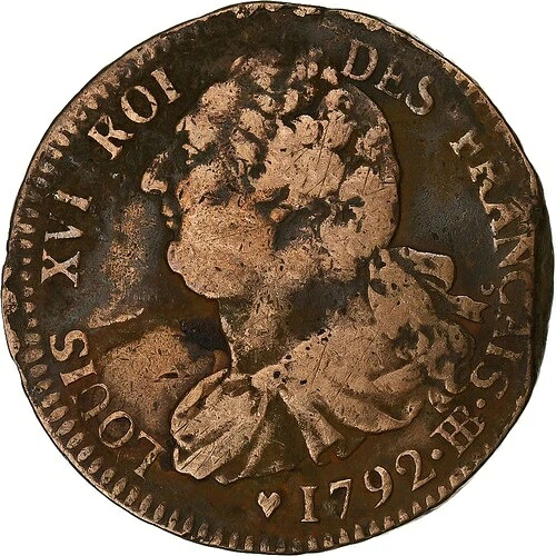 [#1282511] フランス、ルイ 16 世、2 sols Fran?ais、1792 / AN 4、ストラスブール、銅、