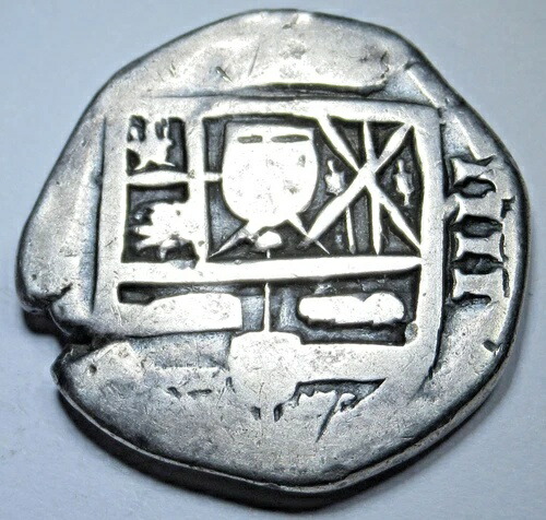 1600年代スペイン4レアル本物コロニアルハーフドル海賊宝物コブ4Rコイン