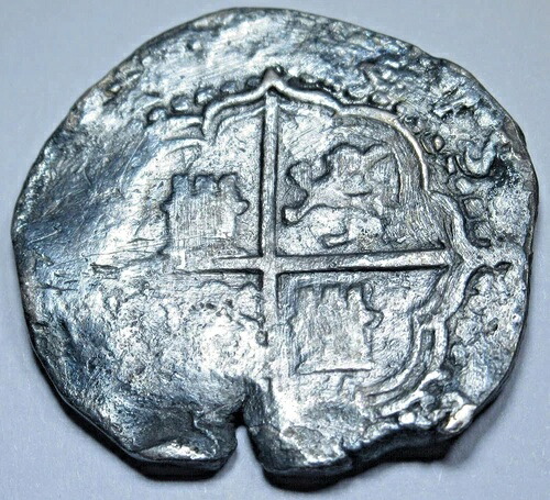 1500年代の難破船スペイン銀貨2レアル本物の海賊宝物コブクロスコイン