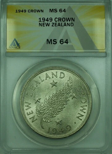 1949年 ニュージーランド ANACS MS 64 記念 1クラウン銀貨 KM#22