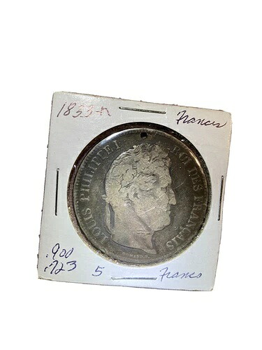 ルイ・フィリップ1世、5フラン、1833年、.900 VF、非常に素晴らしい細部まで再現。