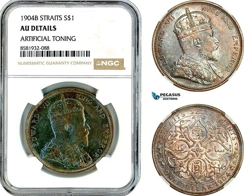 al064、海峡集落、エドワード 7 世、1 ドル 1904 B、ボンベイ造幣局、NGC AU Det-