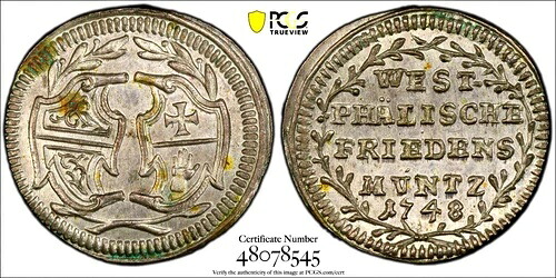 1748年 ドイツ州ホールクルーザー PCGS MS 63 KM-36 ドイツ希少1年タイプ-