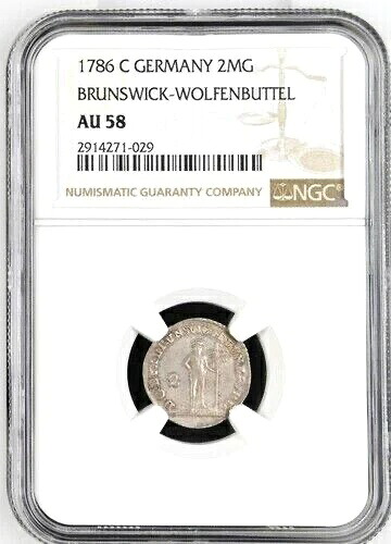 1786 C ドイツ州 ブランズウィック ウォルフェンブッテル ワイルドマン 2 マリエングロッシェン NGC AU 58