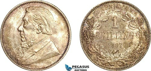 Al007、南アフリカ (ZAR) 1 シリング 1897、プレトリアミント、シルバー、洗浄済、UNC-