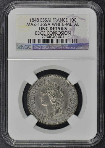 1848年 フランスエッセイ 10c マズ-1365A NGC UNC ディテール-