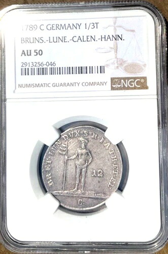 1789 C ドイツ諸州 ブラウンシュヴァイク リューネブルク ヴィルトマン 1/3 ターラー NGC AU 50 ドイツ