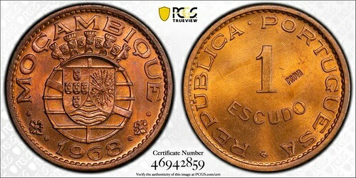 モザンビーク 1968 1 ESC、PCGS SP65RB (PROVA) KM-Pr52 Prova-