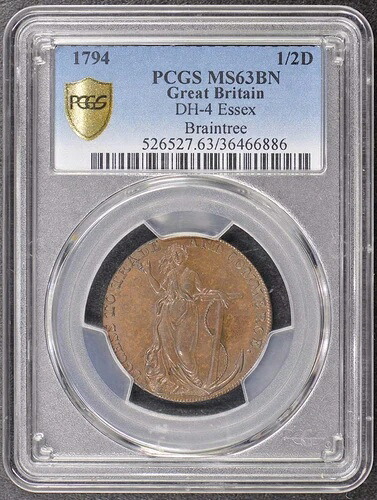 1794 G. ブリット D&H-4 エセックス ブレインツリー 1/2P PCGS MS63BN-