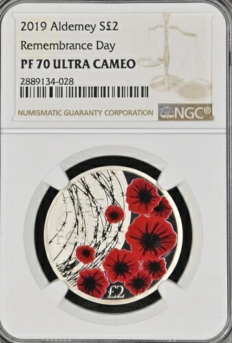 2019年 アルダニー シルバー 2ポンド 戦没者追悼記念日 NGC PF 70 PF 70は1枚のみ