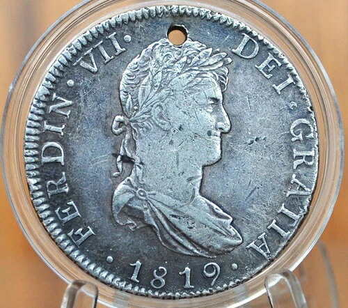 1819年 スペイン 8 レアル、メキシコ (1819 JJ)-AU ディテール-シルバー コロニアル エラ コイン--