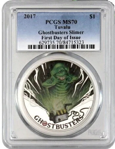 2017 1オンス シルバー $1 ツバル ゴーストバスターズ スライマー PCGS PF70DCAM FDOI プルーフ コイン。-