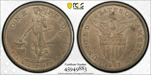 アメリカ フィリピン 1907-S シルバー ペソ PCGS Au 53 新品未使用 光沢