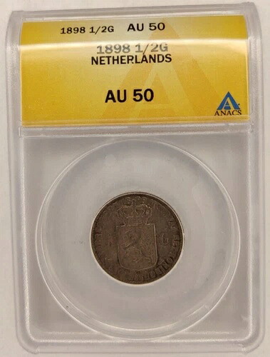 オランダ 1898年 1/2グルデン AU 50 ANACS 希少高品位キーデイト銀貨 1B 58,685円