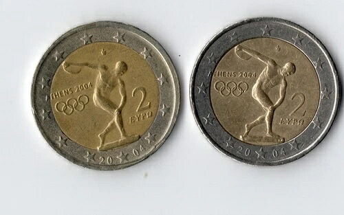 2+2ユーロ。ギリシャ2004オリンピック。コインオールエラー1回。レア