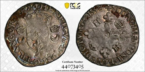 1550-9 フランス 1 ドゥザン PCGS AU50 Dup997 .292 シルバー ビロン エール II トップポップ 1/0-