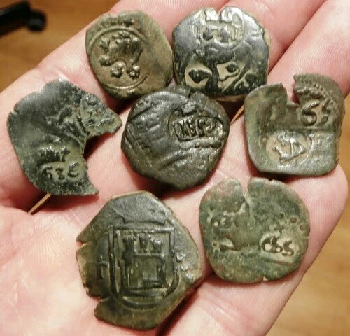 ロット7 日付入り海賊コブコイン 本物 スペイン植民地時代の難破船の宝物時代
