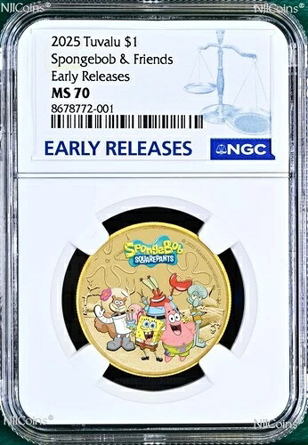 2025年 パースミント スポンジ・ボブ＆フレンズ スクエアパンツ ベースメタル NGC MS70 1ドルコイン ER