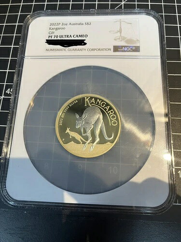 2022年 オーストラリア ギルト プルーフ 2オンス .9999 シルバー カンガルー 2ドルコイン NGC PF70 ウルトラカメオ