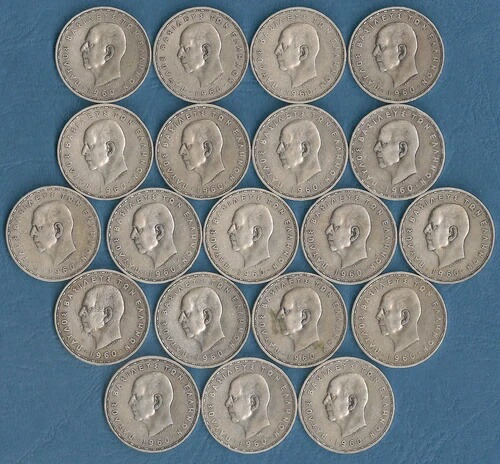 ギリシャ 20ドラクマ 1960年、20枚入り、パウロス王記念。銀貨。835g、150g。非常に良い状態です。
