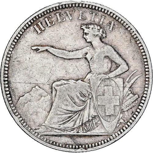 [#1117318] スイス、5フラン、1874年、銀貨、VF、KM:11