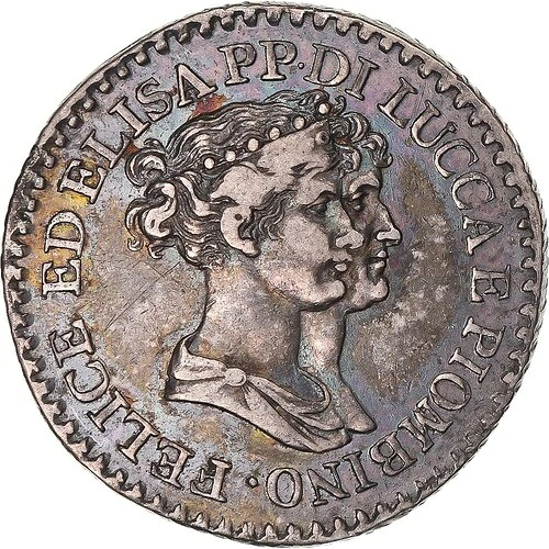 [#849366] コイン、イタリア諸州、ルッカ、フェリックスとエリザ、フランコ、1806年、フィレンツェ、E