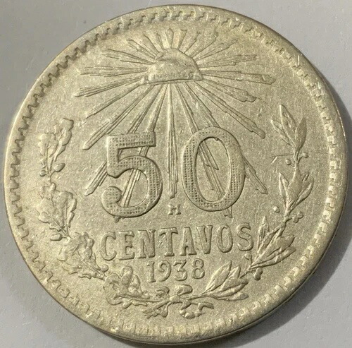 1938年メキシコ50センタボ銀貨 KM-447 低鋳造枚数 100,000枚