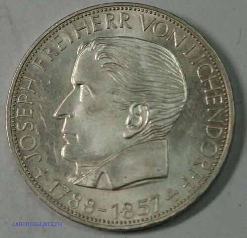 (米国) ドイツ: BRD 5 マーク 1957 J. Freiherr Von Eichendorff、lartdesgents dvgm-93