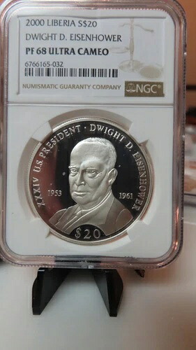 NGC PF68 ウルトラカメオリベリア 2000 ドワイト D.アイゼンハワー シルバー $20 スーパージェム PF-