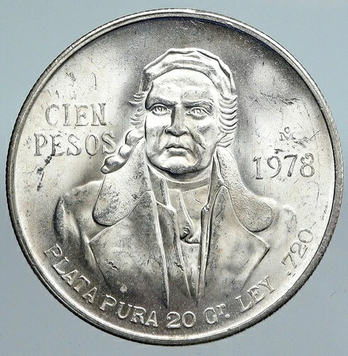 1978年メキシコ独立記念英雄ホセ・マリア・モレロス銀貨100ペソ i90021