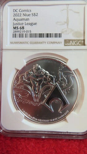 2022 DCコミックス ジャスティス・リーグ アクアマン 1オンス .999 シルバー NGC MS68 ニウエ島