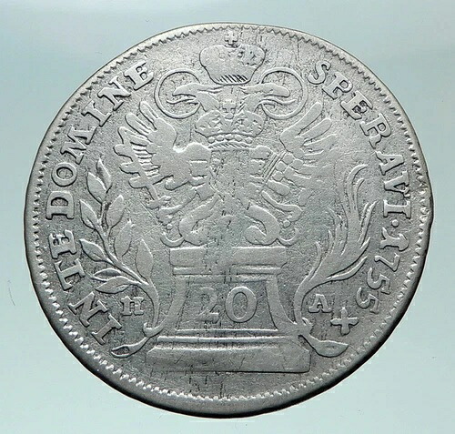 1755年 オーストリア ローマ皇帝フランツ1世 純銀 20クロイツァー オーストリア貨幣 i81474