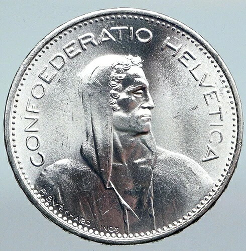 1965年 スイス建国の英雄ウィリアム・テル 5フラン銀貨 i89948