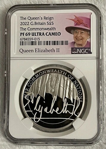 2022年 英国 1OZ シルバー プルーフ NGC PF69UCAM クイーンズ リグン 共通-