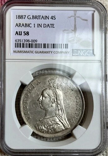 1887年 英国 4 シリング アラビア語 1 NGC AU 58-