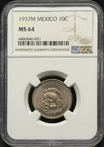 1937 M メキシコ銅ニッケル 10 センタボ NGC MS-64-