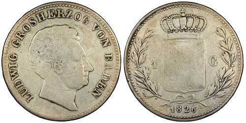 ドイツ州バーデンルートヴィヒ1世 1826年 ガルデン近郊 VF-