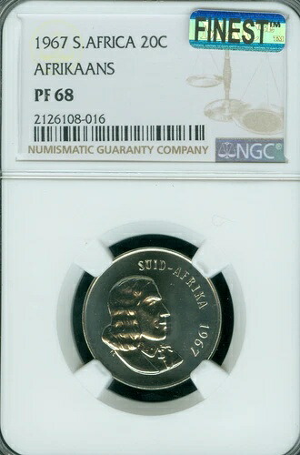 1967 南アフリカ アクリカンズ 20 セントNGC PF68 PQ MAC ファイネスト & スポットレス *-