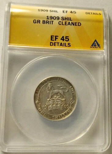1909年 イギリス シリング ANACS XF45 詳細 1S シルバー 12P エドワード7世コイン 3A