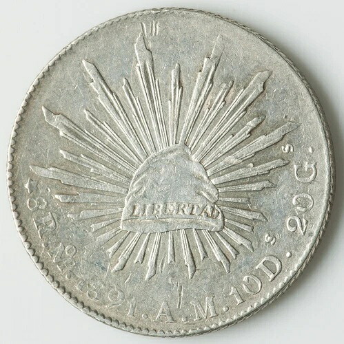 メキシコ 1891年 Mo AM 8 reales AU -オリジナルサーフェス!-