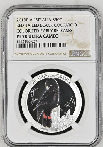 50セント 2013年 オーストラリア産 鳥類 赤尾クロオウム シルバー プルーフ NGC PF70