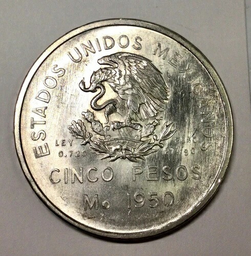 1950年メキシコ5ペソ銀貨記念南部鉄道KM#466光沢あり!!